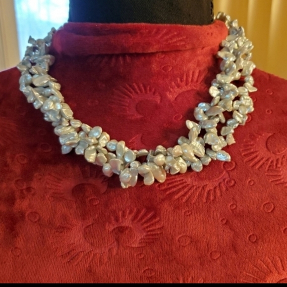 Unbranded Jewelry - Silver Keshi Freshwater Pearl Multi Strand Statement Necklace